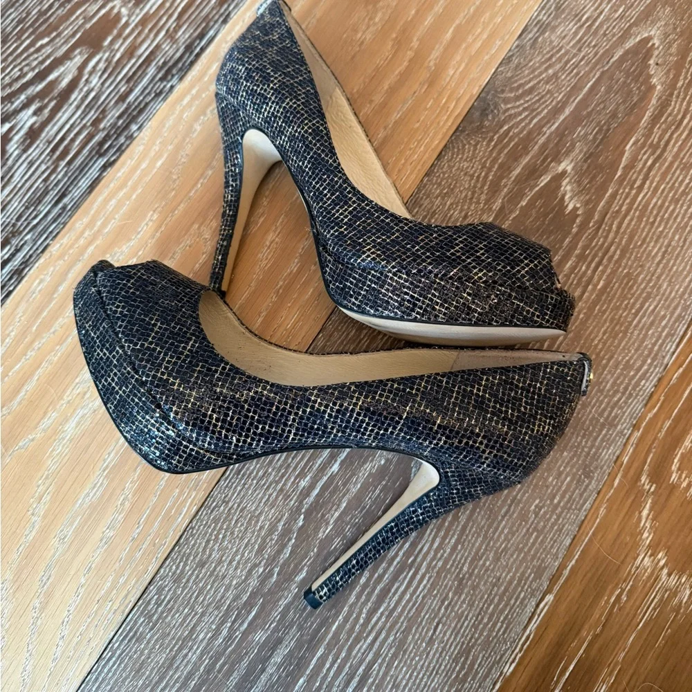 Michael Kors Erika Leopard Print Glitter Platform Peep Toe Pumps Size 7 - Picture 6 of 12